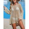 imageCUPSHE Womens Crochet Cover Up Cutout Drop Shoulder Long Sleeves Pullover Beachwear Bathing Suit 2025Apricot