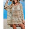 imageCUPSHE Womens Crochet Cover Up Cutout Drop Shoulder Long Sleeves Pullover Beachwear Bathing Suit 2025Apricot