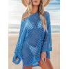imageCUPSHE Womens Crochet Cover Up Cutout Drop Shoulder Long Sleeves Pullover Beachwear Bathing Suit 2025Blue