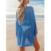 imageCUPSHE Womens Crochet Cover Up Cutout Drop Shoulder Long Sleeves Pullover Beachwear Bathing Suit 2025Blue