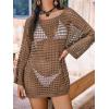 imageCUPSHE Womens Crochet Cover Up Cutout Drop Shoulder Long Sleeves Pullover Beachwear Bathing Suit 2025Brown