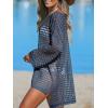 imageCUPSHE Womens Crochet Cover Up Cutout Drop Shoulder Long Sleeves Pullover Beachwear Bathing Suit 2025Deep Blue