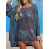imageCUPSHE Womens Crochet Cover Up Cutout Drop Shoulder Long Sleeves Pullover Beachwear Bathing Suit 2025Deep Blue