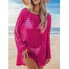 imageCUPSHE Womens Crochet Cover Up Cutout Drop Shoulder Long Sleeves Pullover Beachwear Bathing Suit 2025Hot Pink