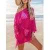 imageCUPSHE Womens Crochet Cover Up Cutout Drop Shoulder Long Sleeves Pullover Beachwear Bathing Suit 2025Hot Pink