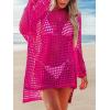 imageCUPSHE Womens Crochet Cover Up Cutout Drop Shoulder Long Sleeves Pullover Beachwear Bathing Suit 2025Hot Pink
