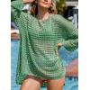 imageCUPSHE Womens Crochet Cover Up Cutout Drop Shoulder Long Sleeves Pullover Beachwear Bathing Suit 2025Light Green