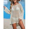 imageCUPSHE Womens Crochet Cover Up Cutout Drop Shoulder Long Sleeves Pullover Beachwear Bathing Suit 2025Sand