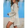 imageCUPSHE Womens Crochet Cover Up Cutout Drop Shoulder Long Sleeves Pullover Beachwear Bathing Suit 2025Sand