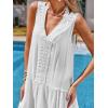 imageCUPSHE Womens Lace Bathing Suit Cover Up Sleeveless VNeck Swimsuit Coverup Ruffle Swimwear Beach DressWhite