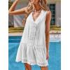 imageCUPSHE Womens Lace Bathing Suit Cover Up Sleeveless VNeck Swimsuit Coverup Ruffle Swimwear Beach DressWhite