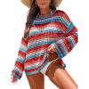 imageCUPSHE Women Crochet Cover Up Striped Swimwear Cutout Beach Coverup TopRedgreen Striped