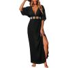 imageCUPSHE Women Swimsuit Coverup Deep V Neck Half Sleeve Maxi Coverup DressBlack