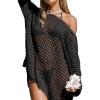 imageCUPSHE Womens Crochet Cover Up Cutout Drop Shoulder Long Sleeves Pullover Beachwear Bathing Suit 2025Black