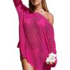 imageCUPSHE Womens Crochet Cover Up Cutout Drop Shoulder Long Sleeves Pullover Beachwear Bathing Suit 2025Hot Pink