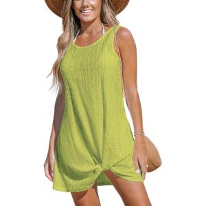 imageCUPSHE Womens Swimsuit Coverup Sleeveless Swimwear Beach Cover Ups Sheer Twisted Basic Tank DressGreen2