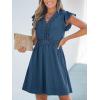 imageCUPSHE Summer Dress for Women Casual Spring V Neck Lace Appliques Cap Sleeves Hollow Out Beach Mini DressNavy Blue