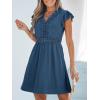 imageCUPSHE Summer Dress for Women Casual Spring V Neck Lace Appliques Cap Sleeves Hollow Out Beach Mini DressNavy Blue