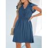 imageCUPSHE Summer Dress for Women Casual Spring V Neck Lace Appliques Cap Sleeves Hollow Out Beach Mini DressNavy Blue