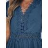 imageCUPSHE Summer Dress for Women Casual Spring V Neck Lace Appliques Cap Sleeves Hollow Out Beach Mini DressNavy Blue