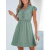 imageCUPSHE Summer Dress for Women Casual Spring V Neck Lace Appliques Cap Sleeves Hollow Out Beach Mini DressSage Green