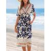 imageCUPSHE Summer Womens Summer Dresses V Neck Short Sleeve Vacation Casual Smocked Beach Midi Wedding Guest DressBlue Paisley