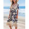 imageCUPSHE Summer Womens Summer Dresses V Neck Short Sleeve Vacation Casual Smocked Beach Midi Wedding Guest DressBlue Paisley
