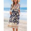 imageCUPSHE Summer Womens Summer Dresses V Neck Short Sleeve Vacation Casual Smocked Beach Midi Wedding Guest DressBlue Paisley