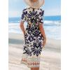 imageCUPSHE Summer Womens Summer Dresses V Neck Short Sleeve Vacation Casual Smocked Beach Midi Wedding Guest DressBlue Paisley