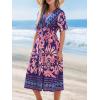imageCUPSHE Summer Womens Summer Dresses V Neck Short Sleeve Vacation Casual Smocked Beach Midi Wedding Guest DressPink Paisley