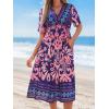 imageCUPSHE Summer Womens Summer Dresses V Neck Short Sleeve Vacation Casual Smocked Beach Midi Wedding Guest DressPink Paisley