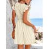 imageCUPSHE Womens Mini Dress V Neck Flutter Sleeve Striped Smocked Waist A Line Short Summer Cocktail DressBeige Striped