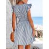 imageCUPSHE Womens Mini Dress V Neck Flutter Sleeve Striped Smocked Waist A Line Short Summer Cocktail DressNavy Striped