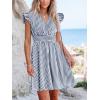 imageCUPSHE Womens Mini Dress V Neck Flutter Sleeve Striped Smocked Waist A Line Short Summer Cocktail DressNavy Striped