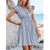 imageCUPSHE Womens Mini Dress V Neck Flutter Sleeve Striped Smocked Waist A Line Short Summer Cocktail DressNavy Striped