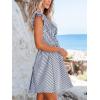 imageCUPSHE Womens Mini Dress V Neck Flutter Sleeve Striped Smocked Waist A Line Short Summer Cocktail DressNavy Striped