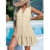 imageCUPSHE Womens Mini Dresses Button V Neck Ruffled Sleeveless A Line Casual Summer Cover Up DressBeige