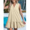 imageCUPSHE Womens Mini Dresses Button V Neck Ruffled Sleeveless A Line Casual Summer Cover Up DressBeige