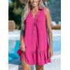 imageCUPSHE Womens Mini Dresses Button V Neck Ruffled Sleeveless A Line Casual Summer Cover Up DressHot Pink
