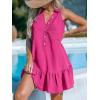 imageCUPSHE Womens Mini Dresses Button V Neck Ruffled Sleeveless A Line Casual Summer Cover Up DressHot Pink