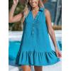 imageCUPSHE Womens Mini Dresses Button V Neck Ruffled Sleeveless A Line Casual Summer Cover Up DressLake Blue