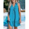 imageCUPSHE Womens Mini Dresses Button V Neck Ruffled Sleeveless A Line Casual Summer Cover Up DressLake Blue