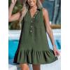imageCUPSHE Womens Mini Dresses Button V Neck Ruffled Sleeveless A Line Casual Summer Cover Up DressOlive Green