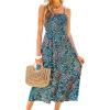 imageCUPSHE Womens Maxi Dress Ditsy Floral Smocked Summer Sundress Sleeveless Ruffled Spaghetti Straps Long Beach Formal DressNavy Ditsy