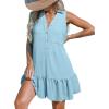 imageCUPSHE Womens Mini Dresses Button V Neck Ruffled Sleeveless A Line Casual Summer Cover Up DressLight Blue