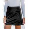 imageCUPSHE Skirts Women Faux Leather Mini Skirt Slit High Waist Bodycon Skort Wrap Notched Hem Casual VacationBlack