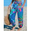 imageCUPSHE Women Pants Smocked Pockets Waist Wide Leg Ruffle Loose Fit Pant Casual BeachBlue Floral