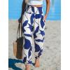imageCUPSHE Women Pants Smocked Pockets Waist Wide Leg Ruffle Loose Fit Pant Casual BeachBlue Leaf