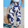imageCUPSHE Women Pants Smocked Pockets Waist Wide Leg Ruffle Loose Fit Pant Casual BeachBlue Leaf