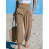 imageCUPSHE Women Pants Smocked Pockets Waist Wide Leg Ruffle Loose Fit Pant Casual BeachBrown